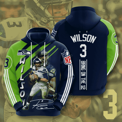 Seattle Seahawks Russell Wilson Hoodie Zip Hoodie Version 2093