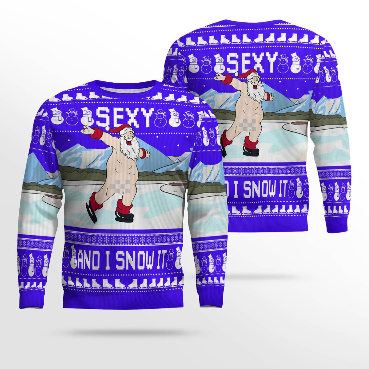 Sexy Santa Dirty Ice-Skate Ugly Christmas Sweater Blue