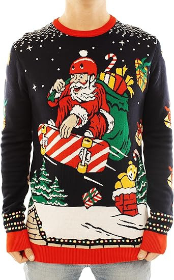 Skateboard Santa Deliver Presents Ugly Christmas Sweater