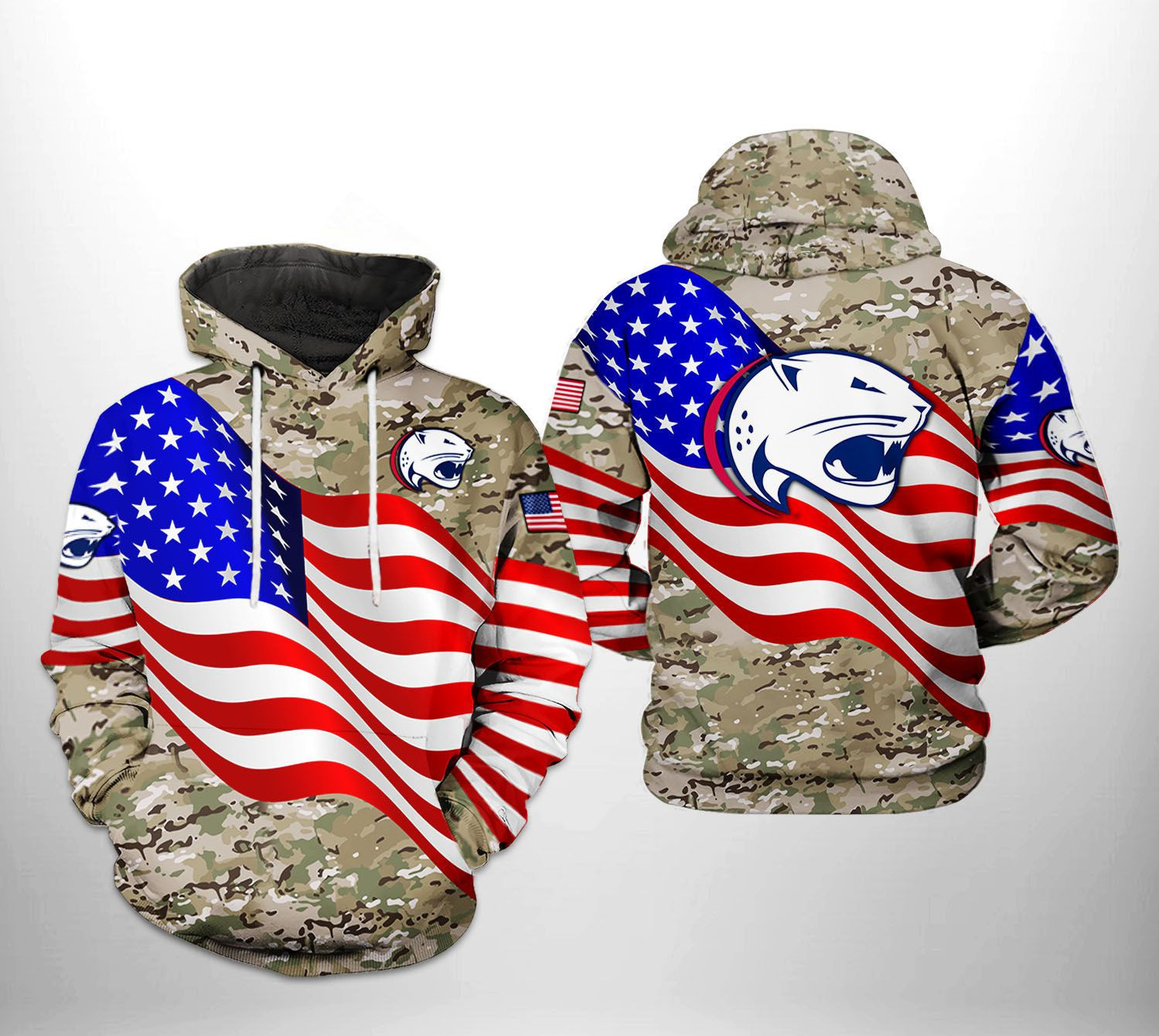 South Alabama Jaguars NCAA US Flag Camo Veteran Hoodie Zip Hoodie