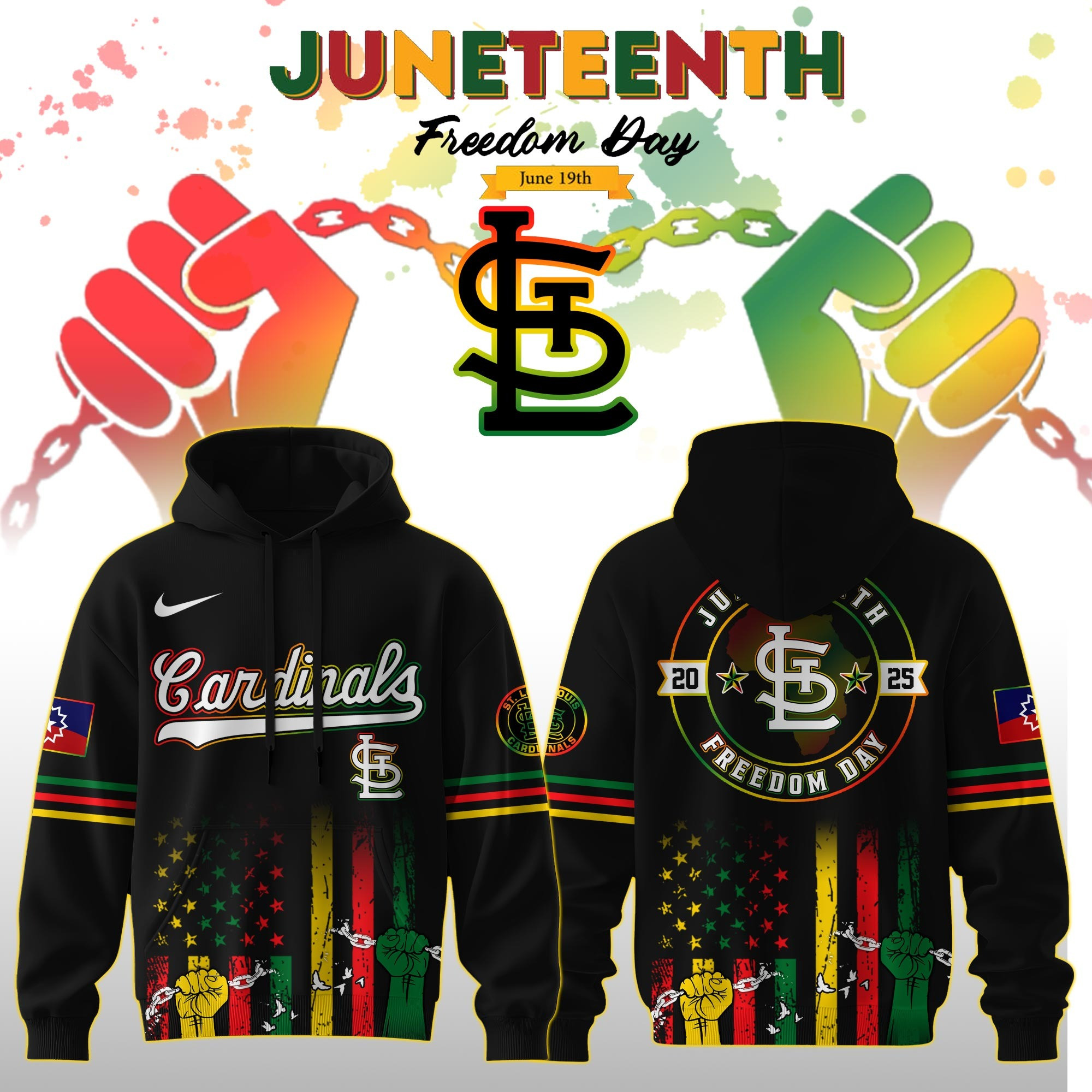 St.Louis Cardinals MLB X Juneteenth Day 2025 Hoodie Baseball Fan Merch Fathers Day Gifts