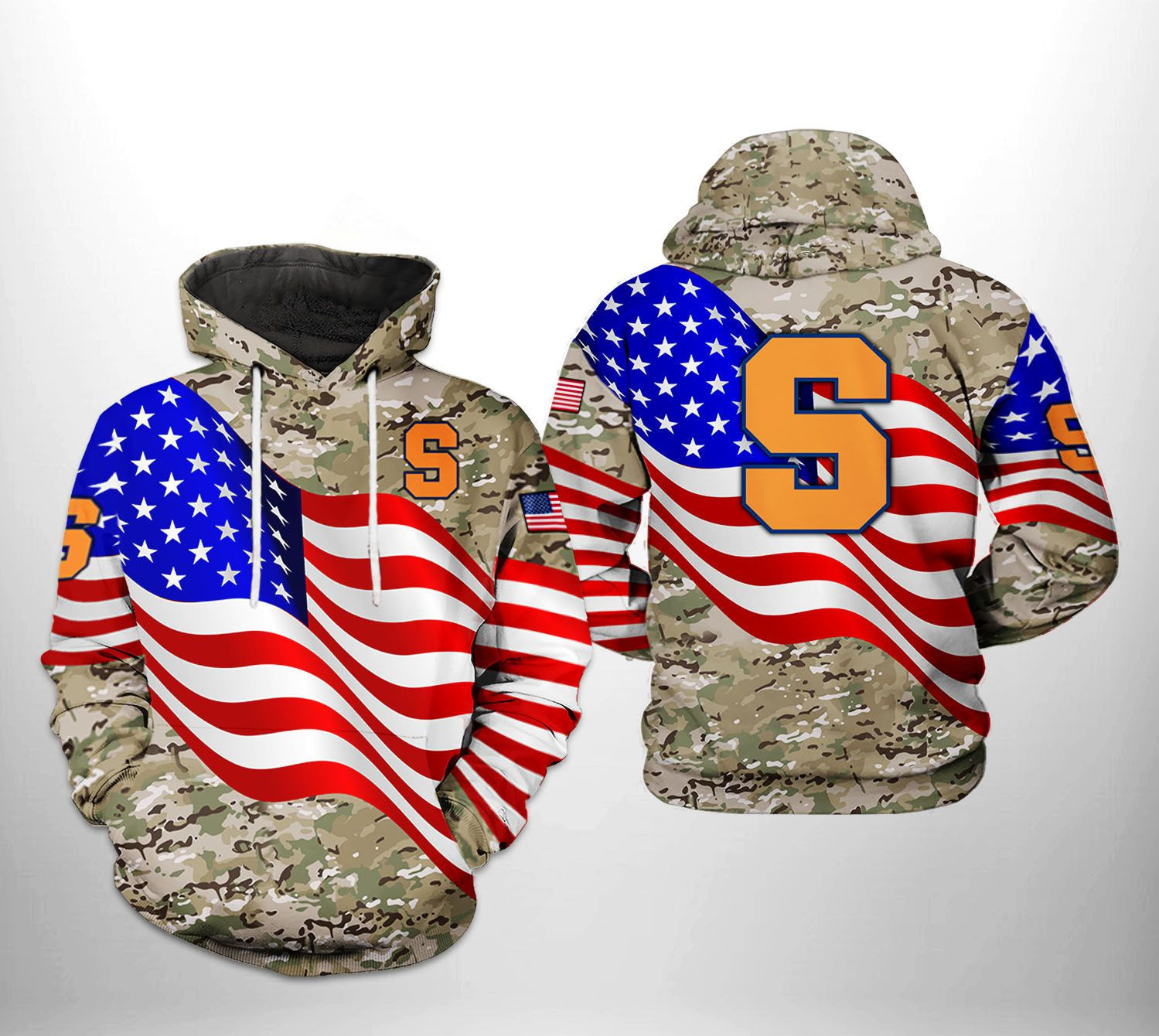 Syracuse Orange NCAA US Flag Camo Veteran Hoodie Zip Hoodie