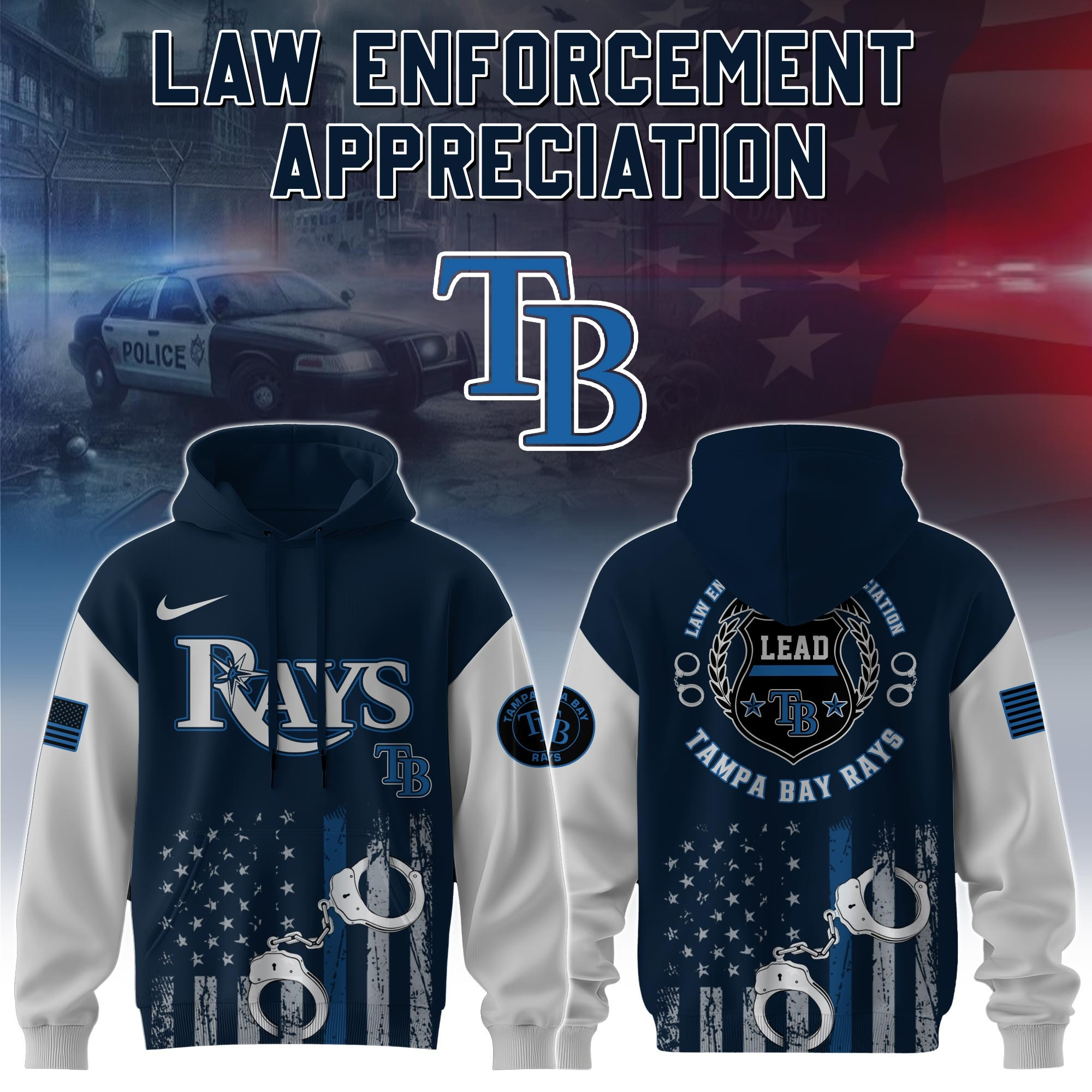 Tampa Bay Rays MLB Law Enforcement Appreciation Day Hoodie Thin Blue Line Gifts For Fans