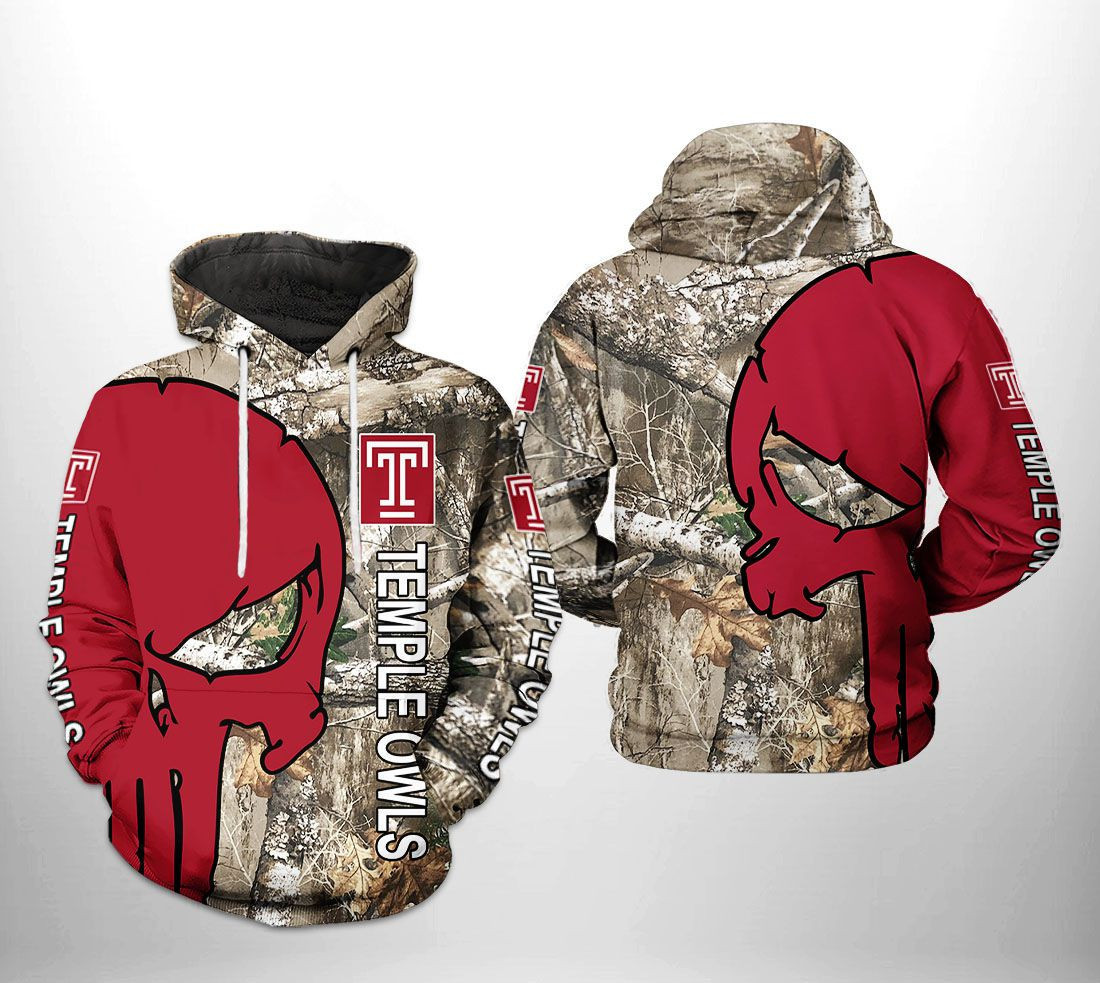 Temple Owls NCAA Camo Veteran Hunting Hoodie Zip Hoodie