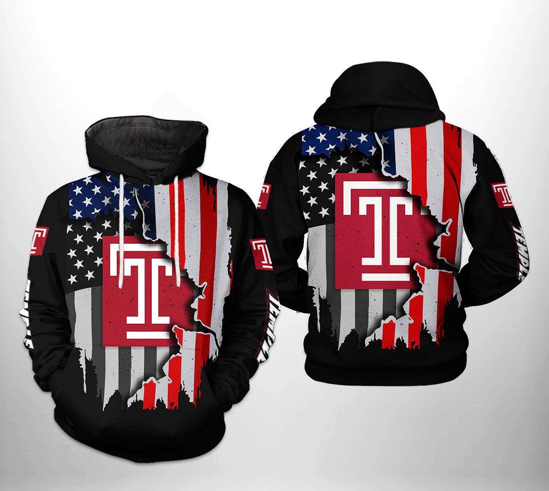 Temple Owls NCAA US Flag Hoodie Zip Hoodie Version 545