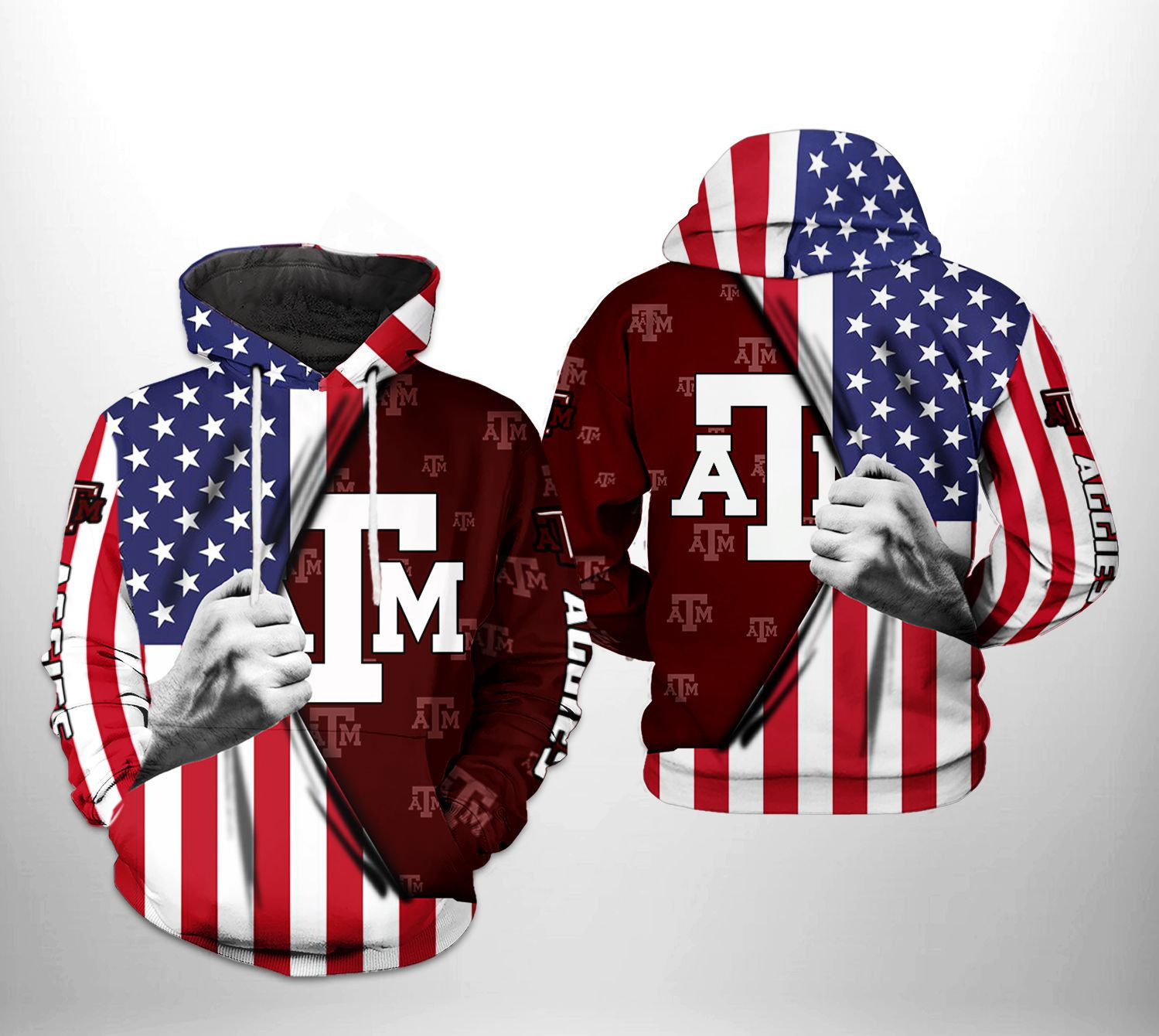 Texas AM Aggies NCAA US Flag Hoodie Zip Hoodie Version 377