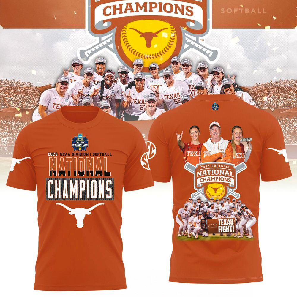 Texas Longhorns 2025 NCAA Division Softball National Champions Orange T-Shirt NCAA Merch