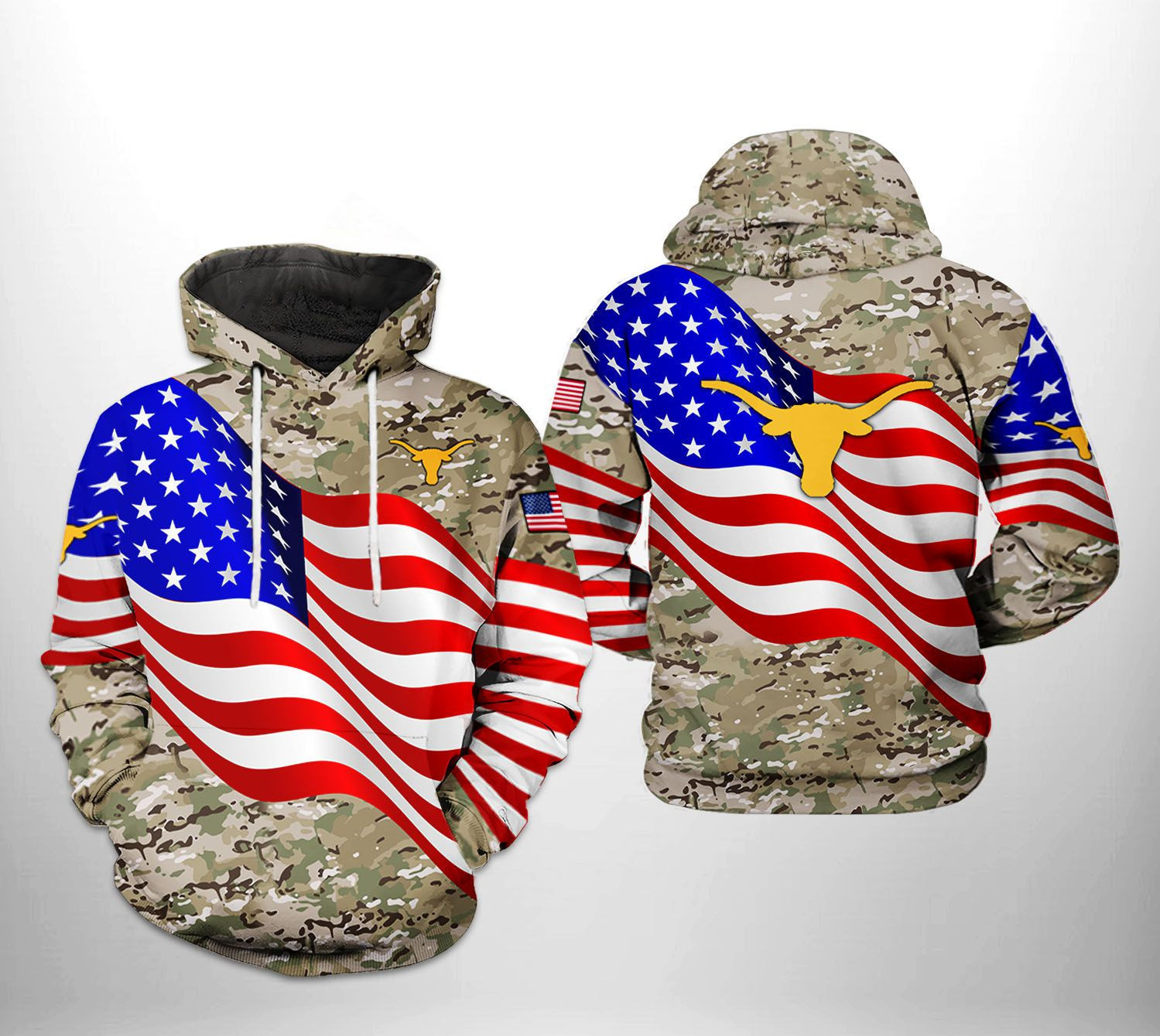 Texas Longhorns NCAA US Flag Camo Veteran Hoodie Zip Hoodie