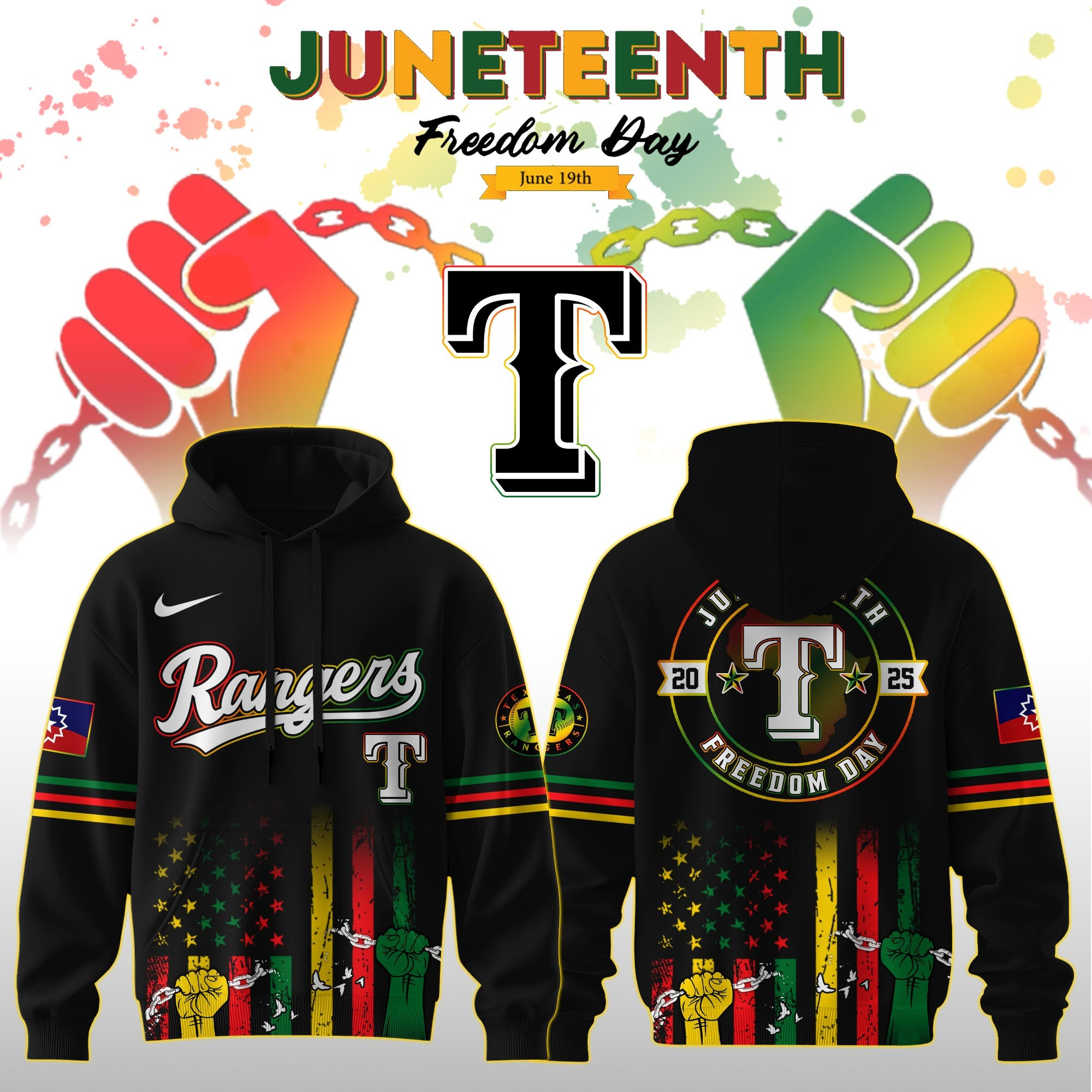Texas Rangers MLB X Juneteenth Day 2025 Hoodie Baseball Fan Merch Fathers Day Gifts