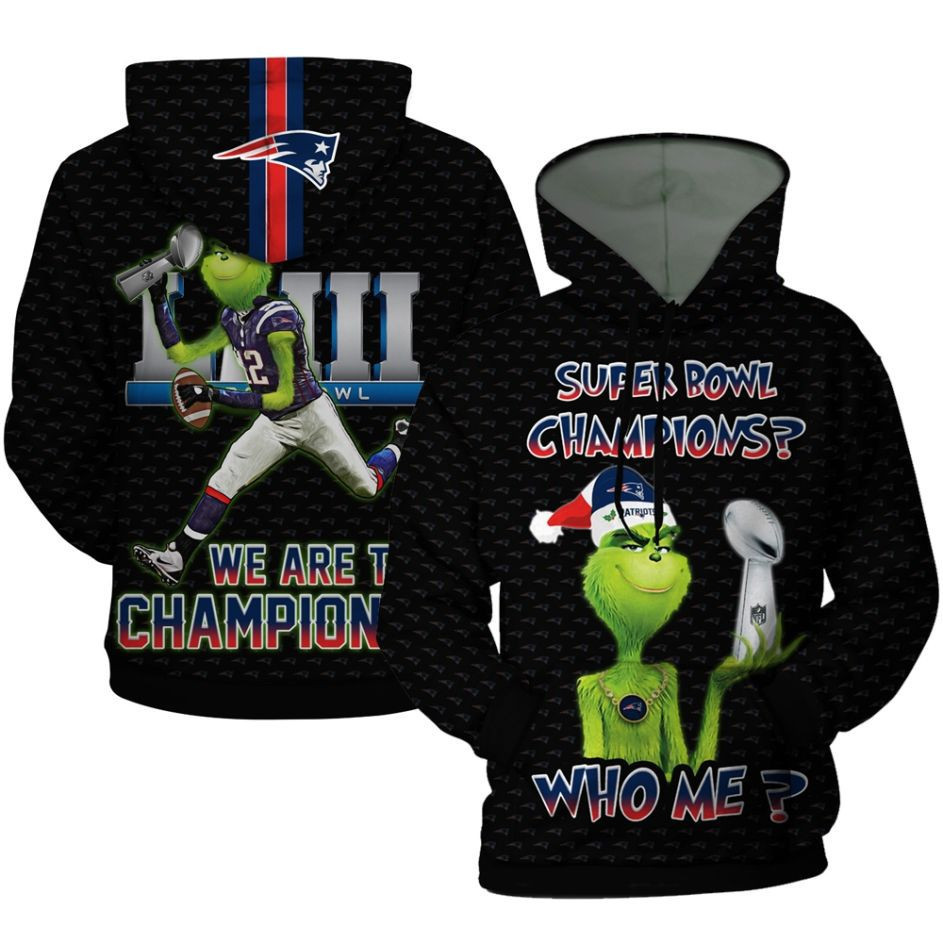 The Grinch New England Patriots Super Bowl Champions Santa Hat Hoodie Zip Hoodie