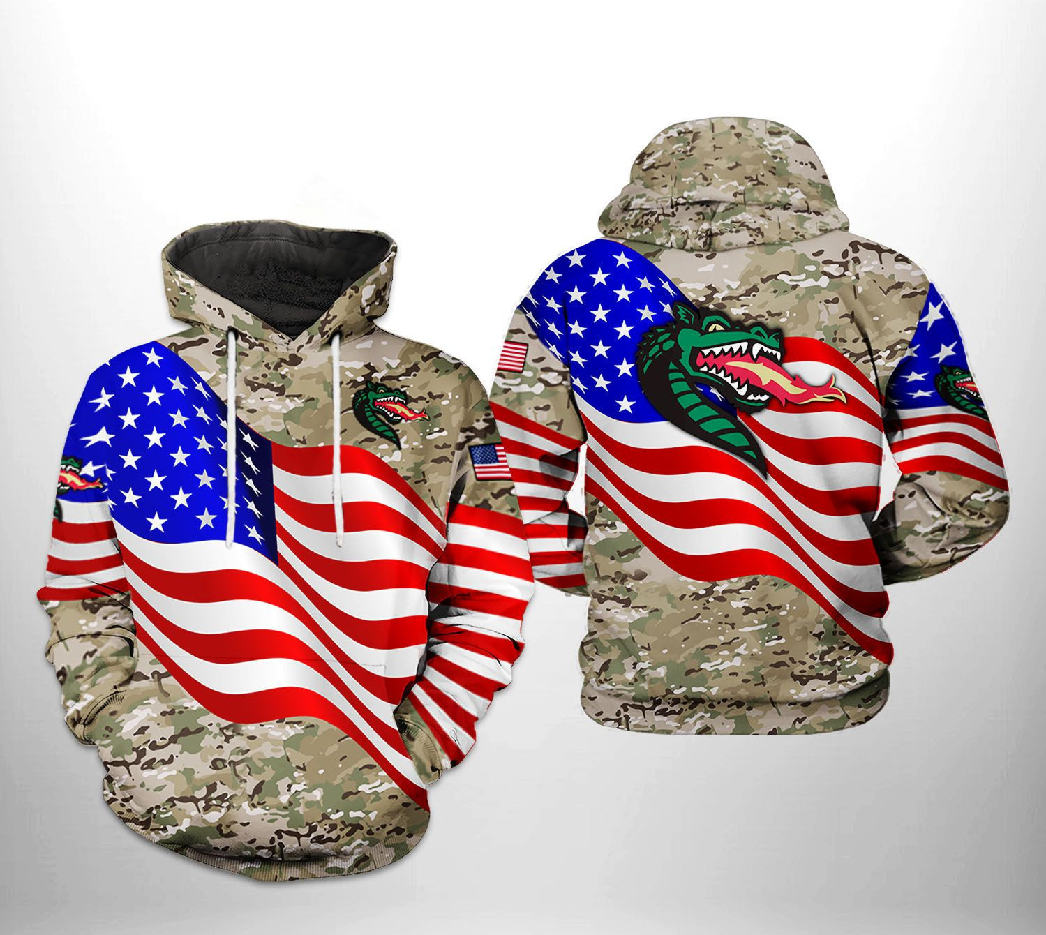 UAB Blazers NCAA US Flag Camo Veteran Hoodie Zip Hoodie