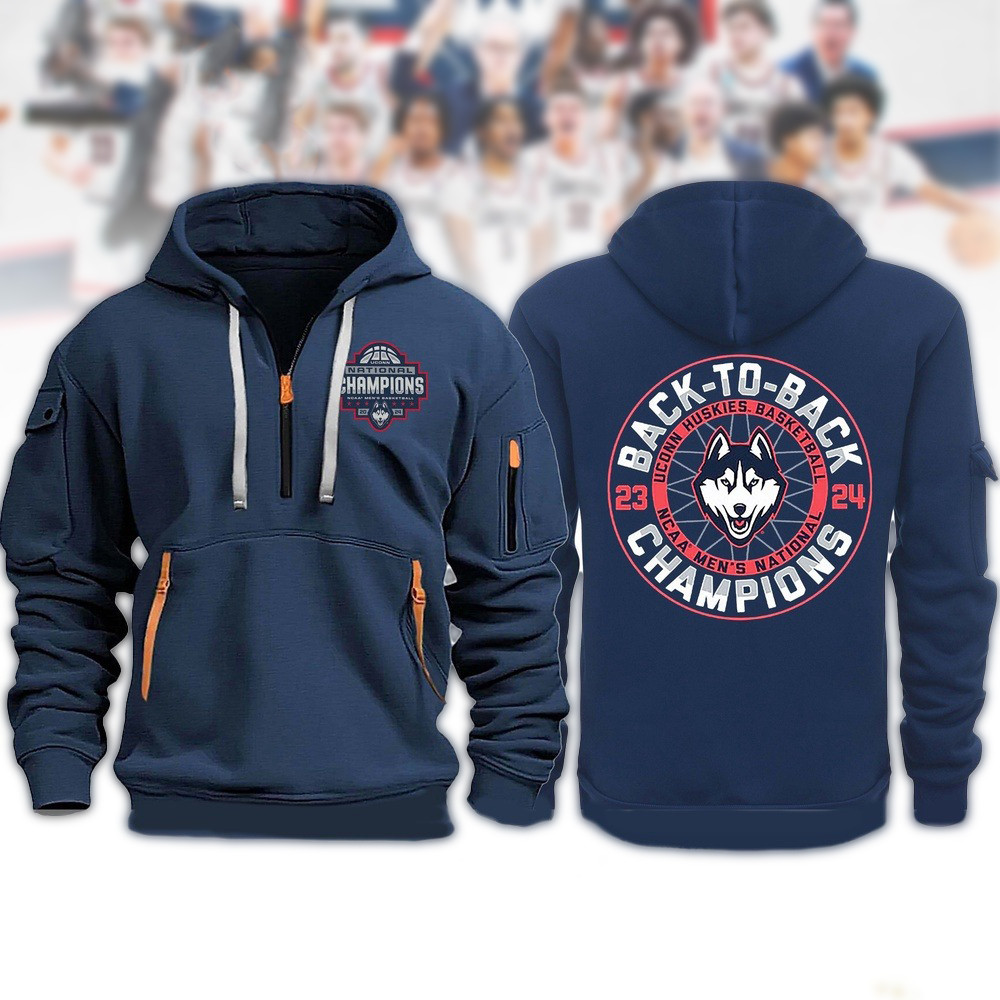 UConn Huskies Back To Back Champion Quarter Zip Hoodie NCAA Mens Basketball Champions