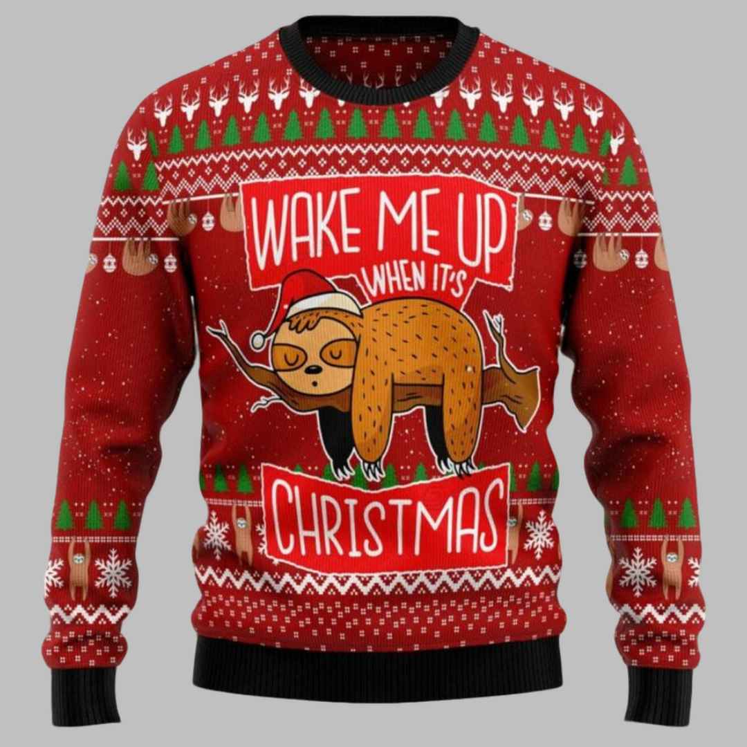 Wake Me Up When Its Christmas Lazy Sloth Sweater