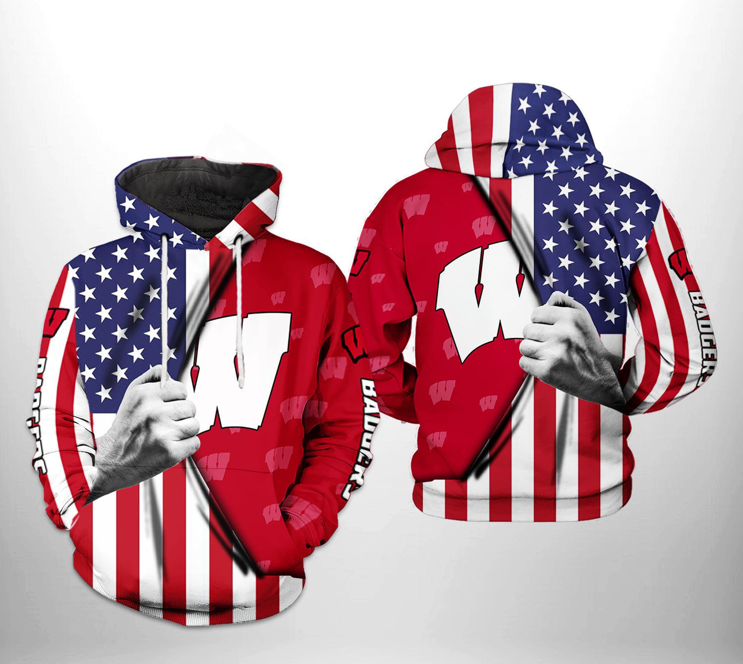 Wisconsin Badgers NCAA US Flag Hoodie Zip Hoodie Version 376