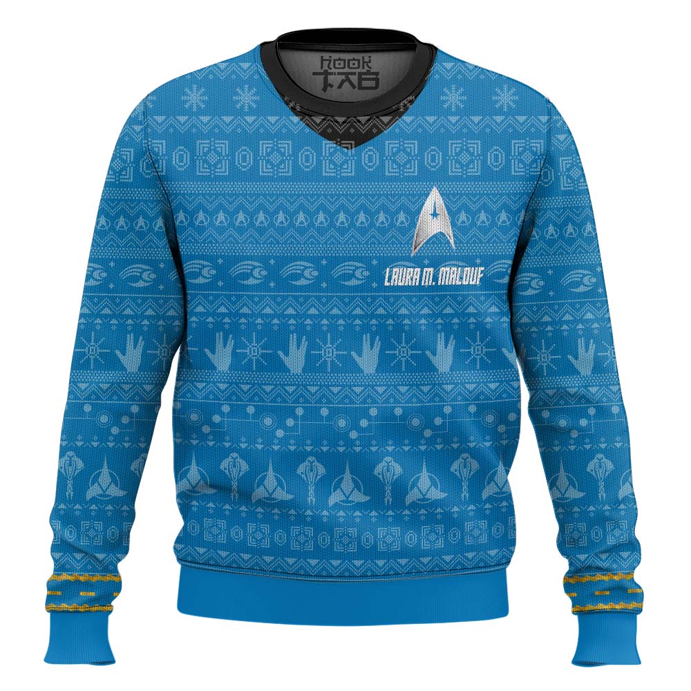 3D S.T The Original Series 1966 1969 Blue Ugly Christmas Custom Name Ugly Sweater