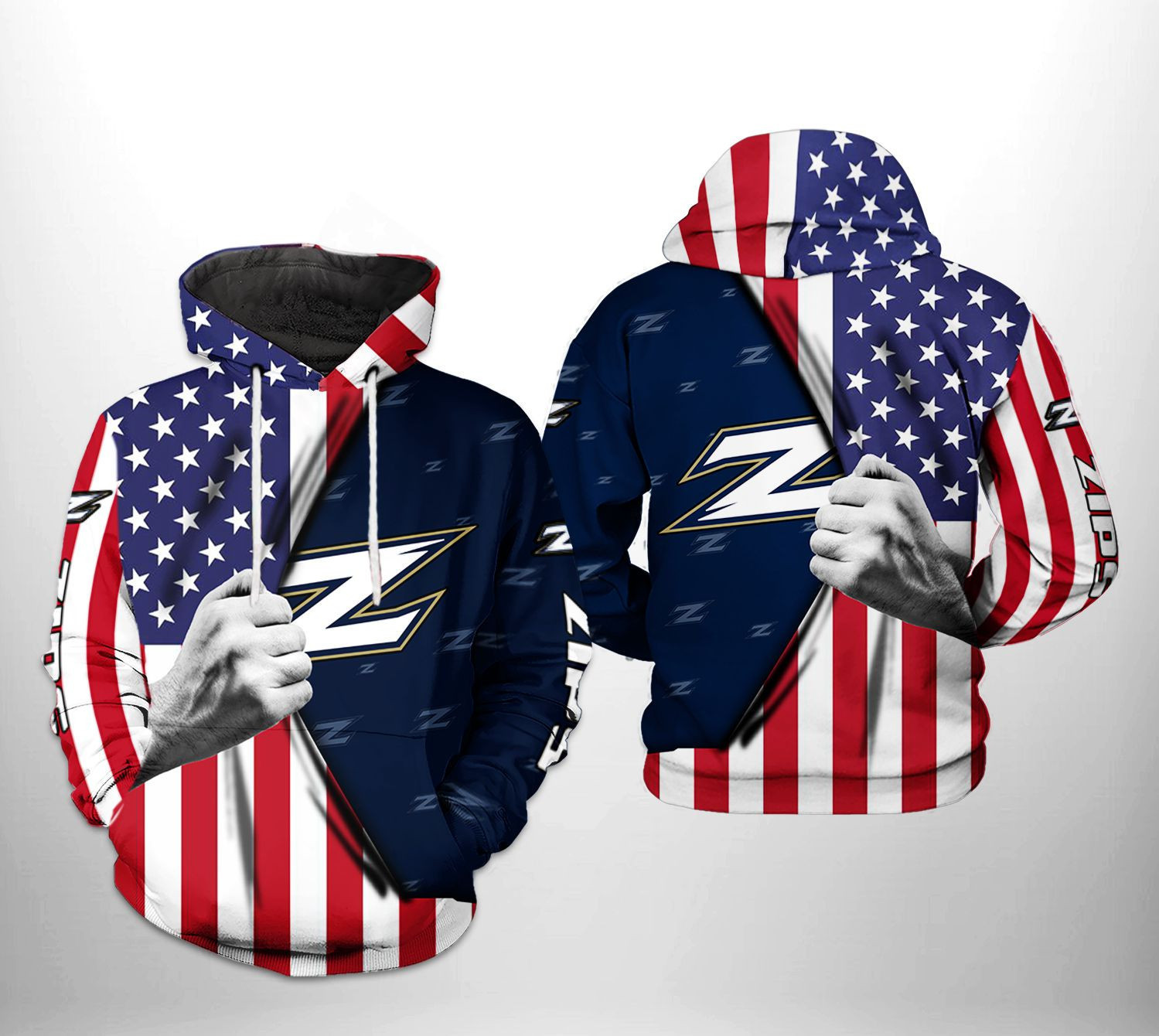 Akron Zips NCAA US FLag Hoodie Zip Hoodie