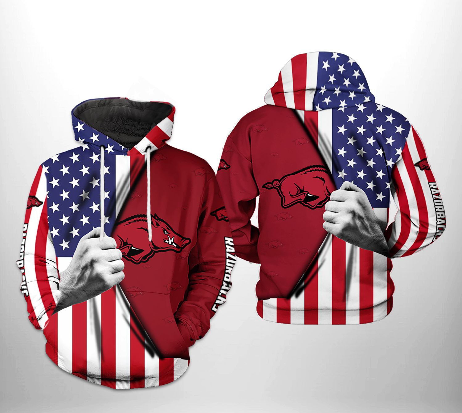 Arkansas Razorbacks NCAA US FLag Hoodie Zip Hoodie Version 2857