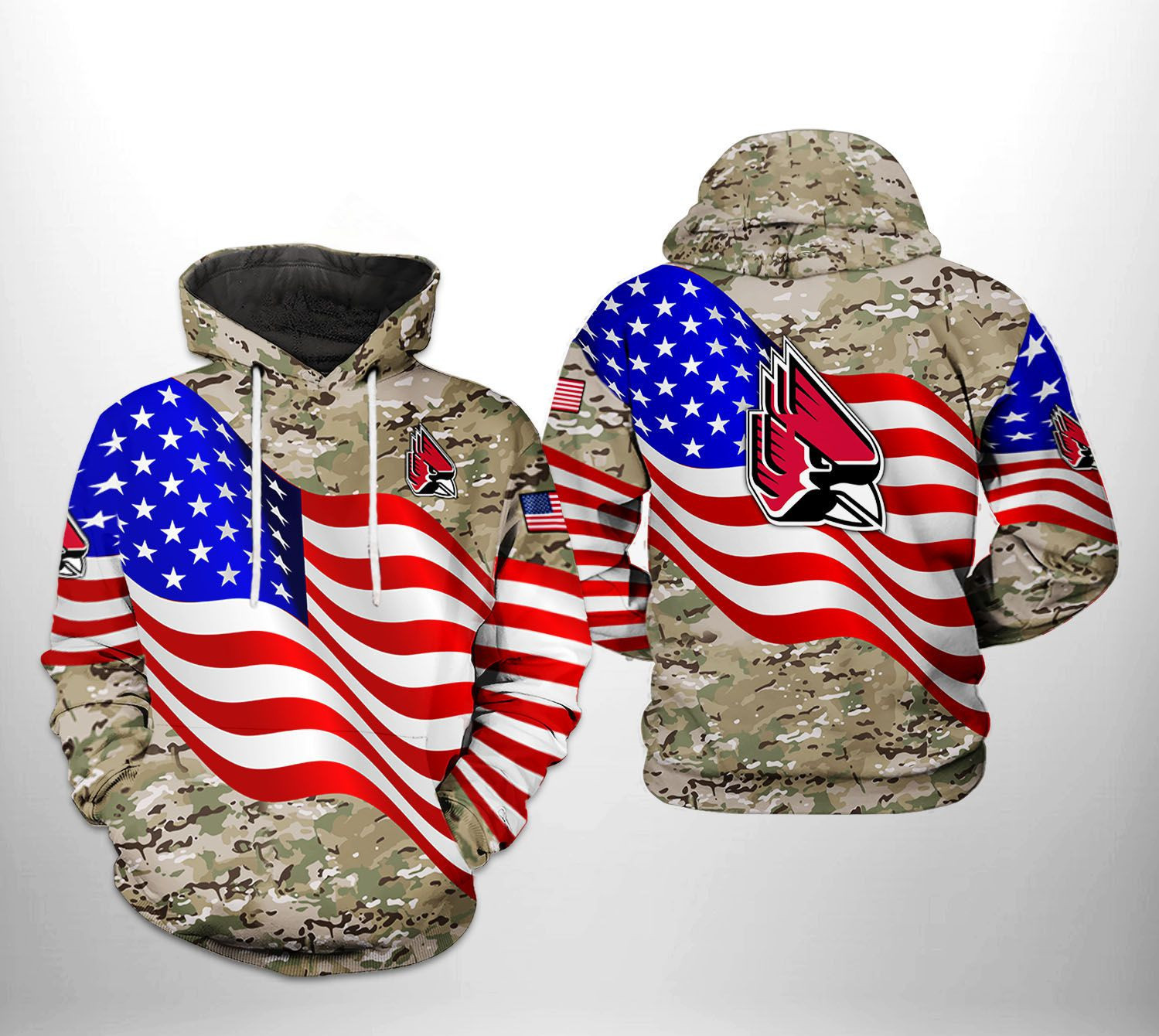Ball State Cardinals NCAA US Flag Camo Veteran Hoodie Zip Hoodie