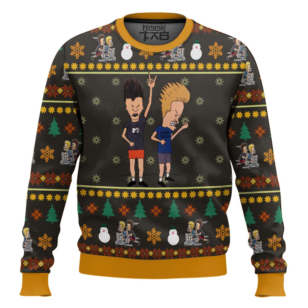 Beavis and Butthead Rock On Ugly Christmas Sweater