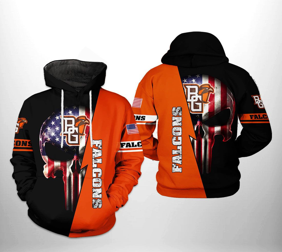 Bowling Green Falcons NCAA US Flag Skull Hoodie Zip Hoodie