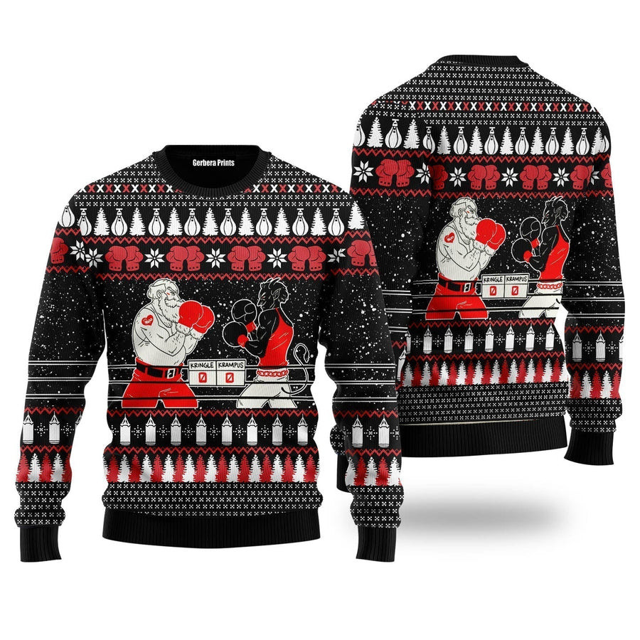 Boxing Santa and Krampus Funny Ugly Christmas Sweater