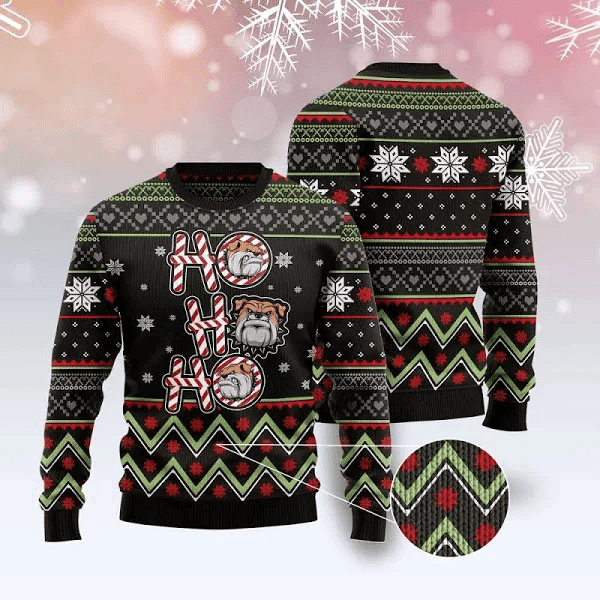 Bulldog HO HO HO Ugly Christmas Sweater