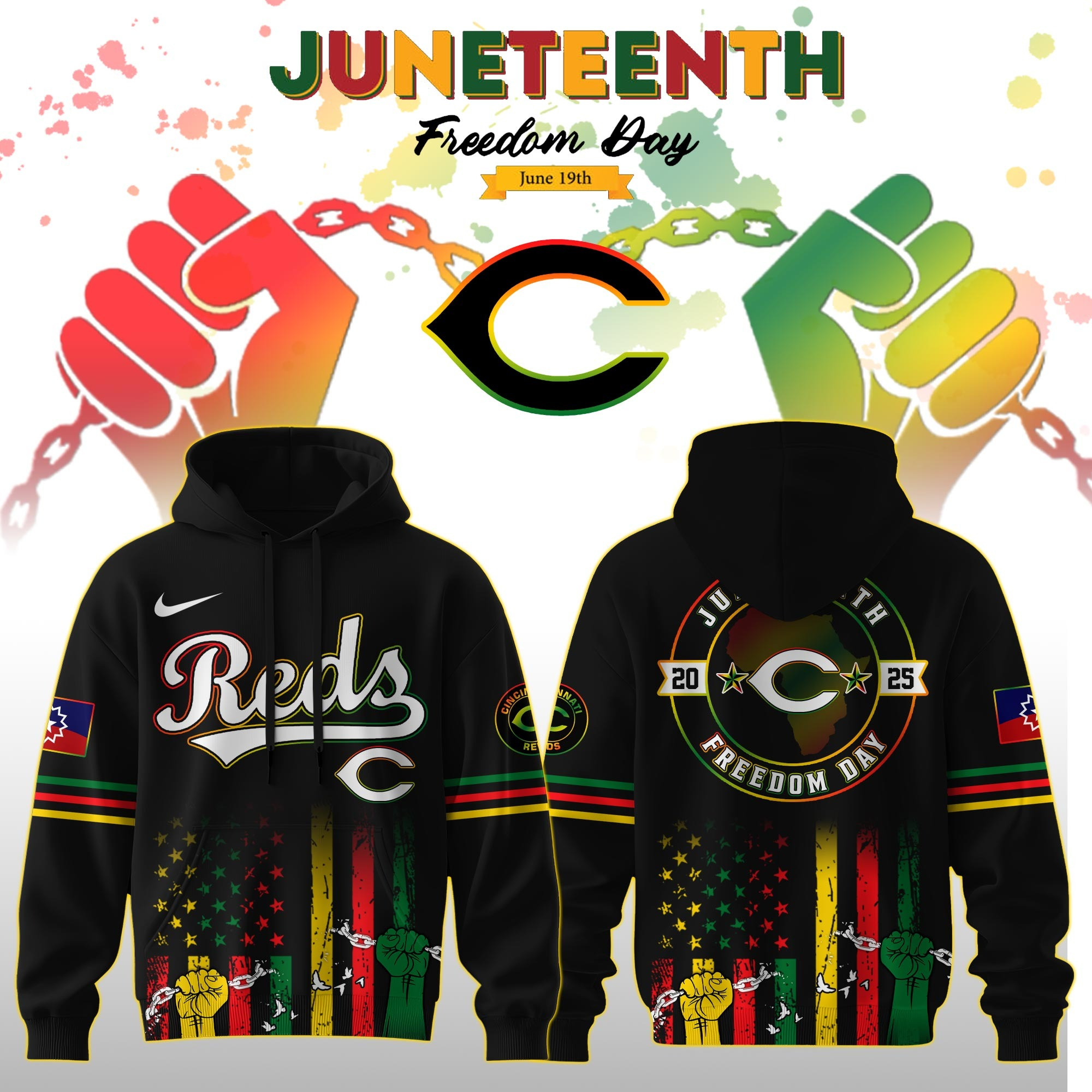 Cincinnati Reds MLB X Juneteenth Day 2025 Hoodie Themed Baseball Fan Merch Gift Ideas