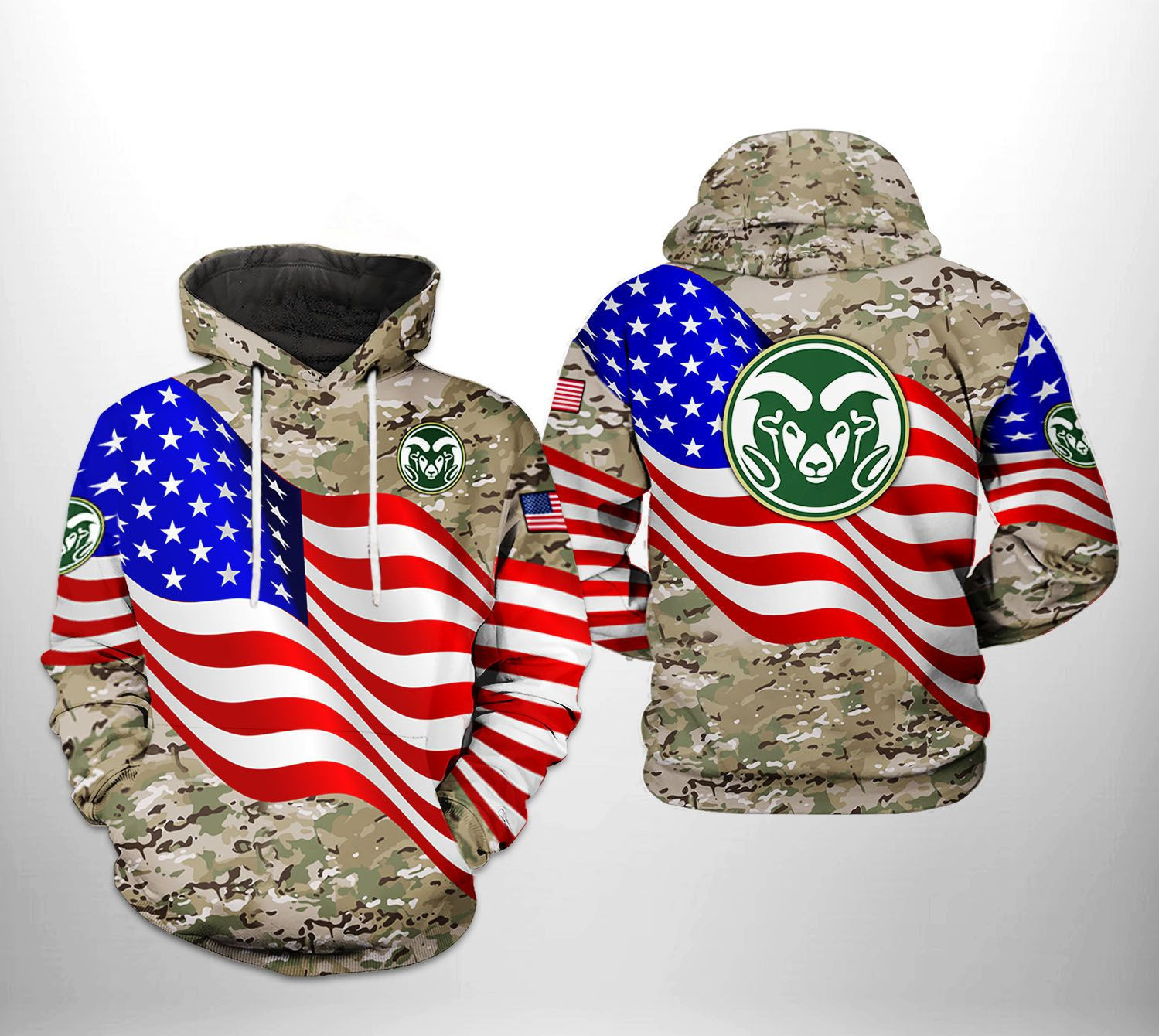 Colorado State Rams NCAA US Flag Camo Veteran Hoodie Zip Hoodie