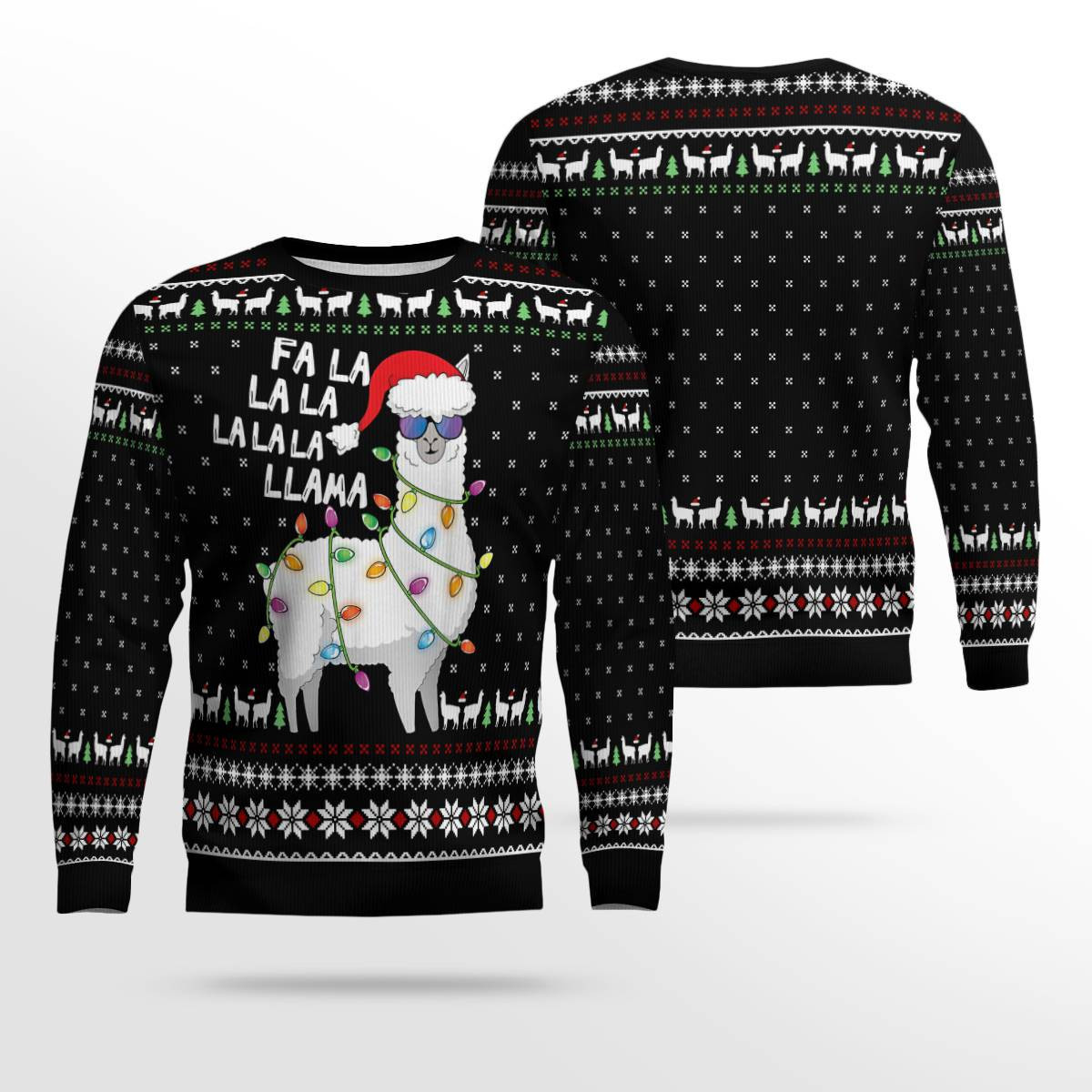 Cool Llama Ugly Christmas Sweater Green Black