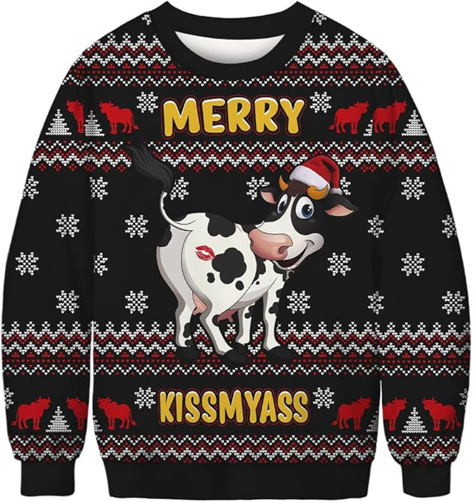 Cow Merry Kiss M Yass Ugly Christmas Sweater