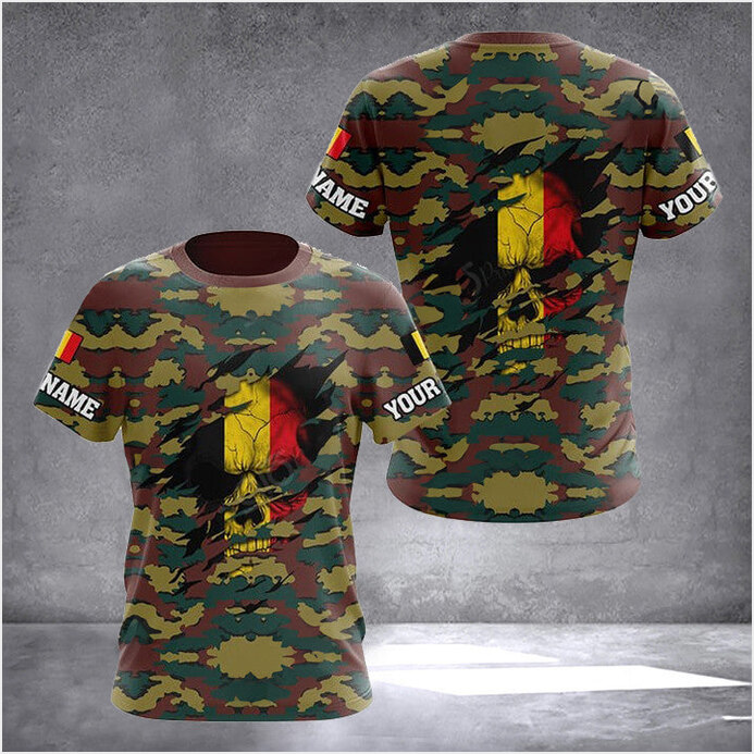 Custom Belgium Flag Skull Camouflage T-Shirt Belgium Lover Men Clothing Gifts For Belgian