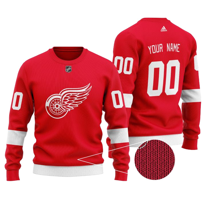 Custom Name Number Nhl Detroit Red Wings Red Sweater