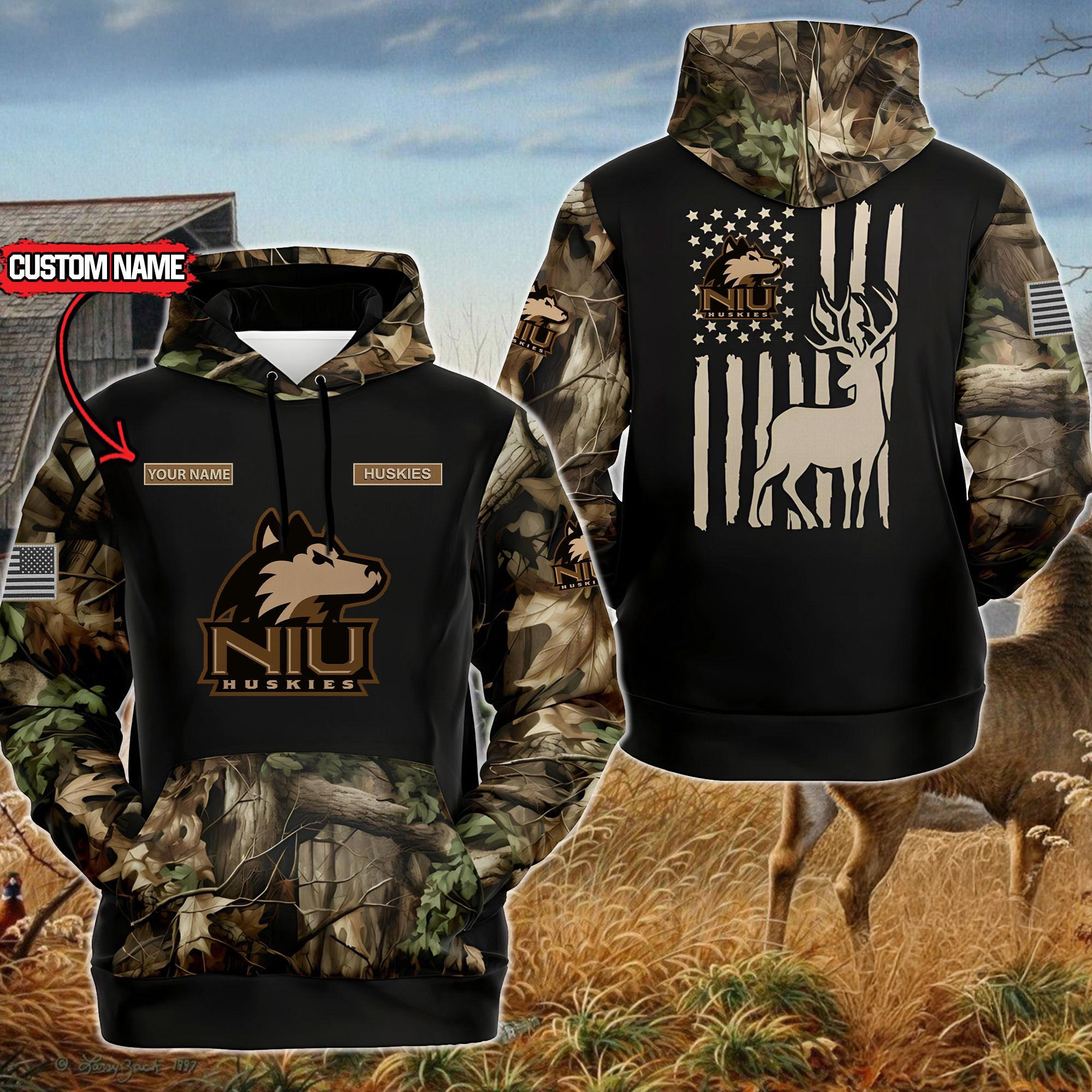 Custom NCAA Northern Illinois Huskies Sporty Camo Hunting Style Hoodie Gift For Him