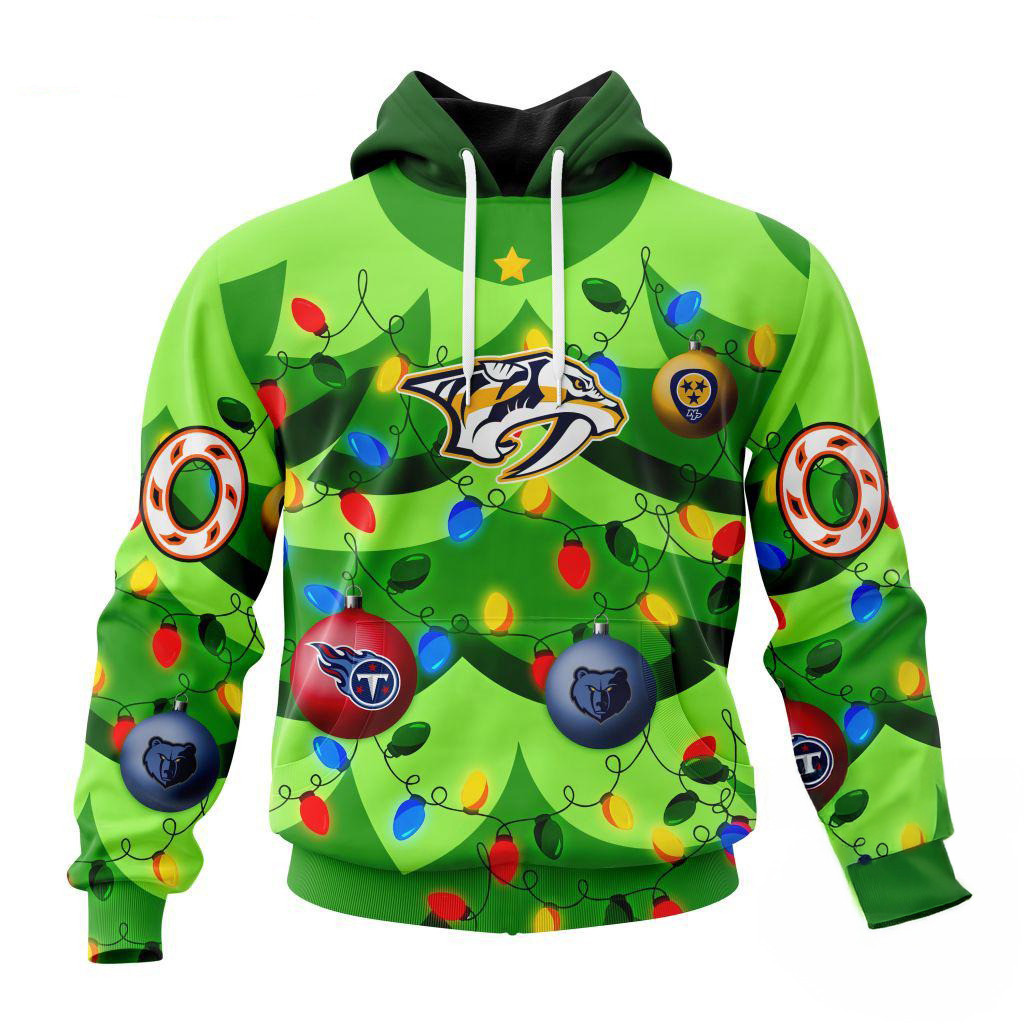 Custom NHL Nashville Predators Specialized Christmas Tree Color And Citys Sports Teams Hoodie