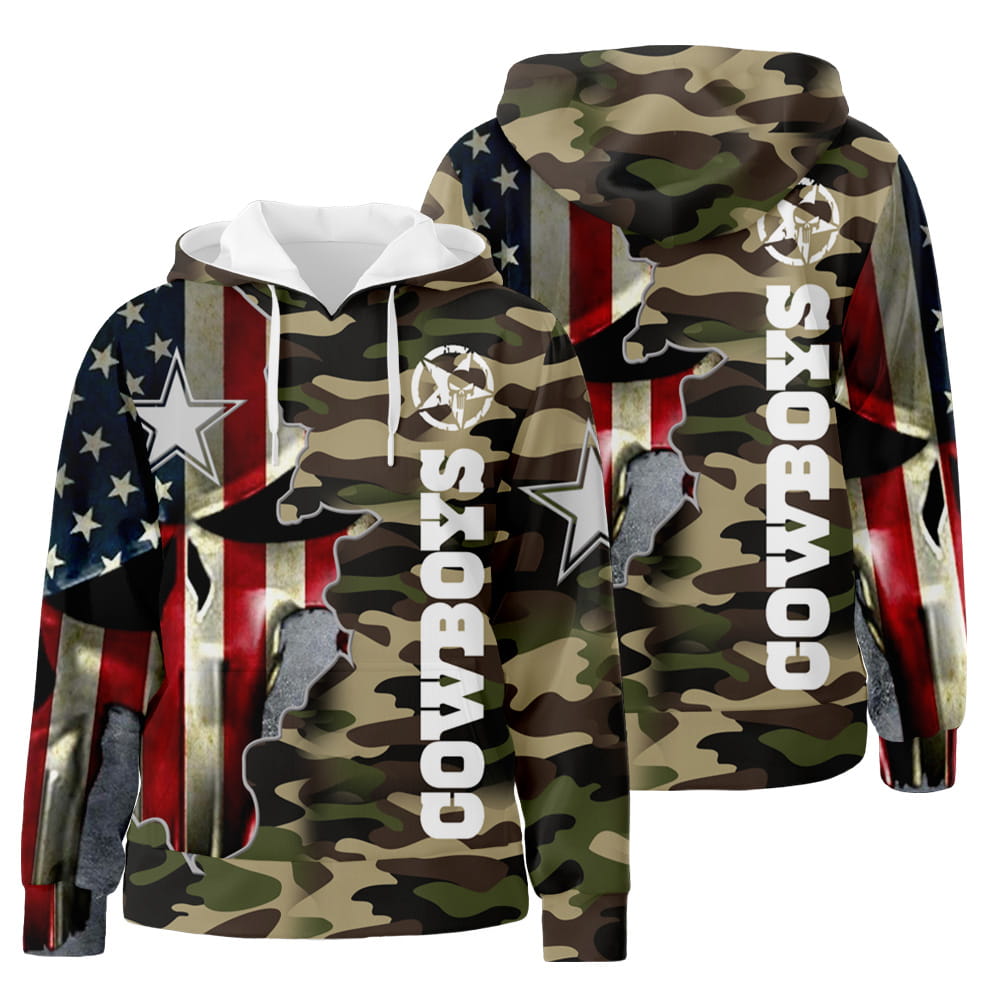 Dallas Cowboys Camo American Flag 3D All Over Print Hoodie Zip-Up Hoodie