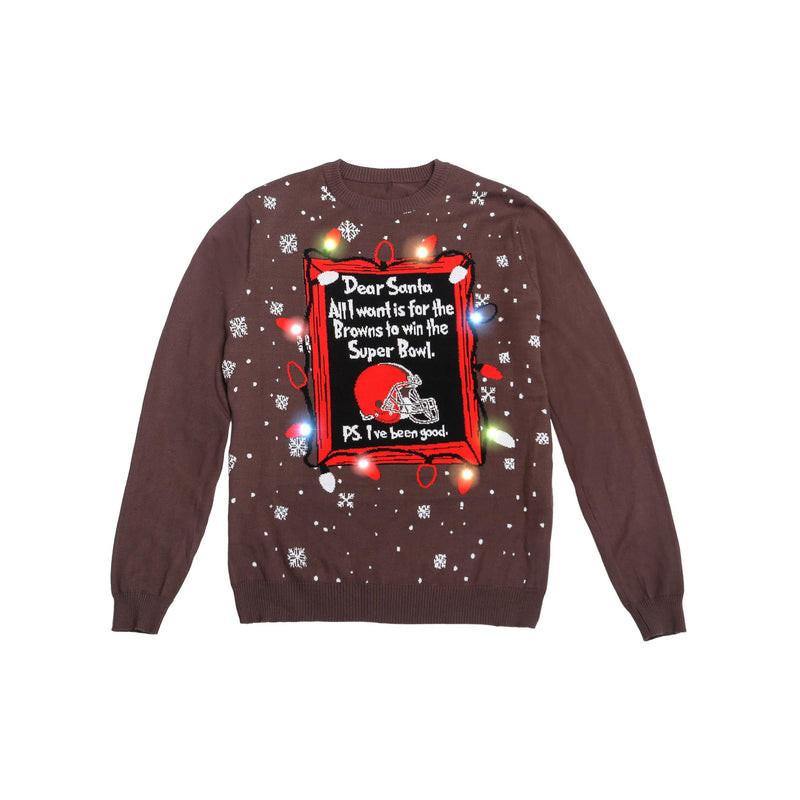 Dear Santa All I Want Is For The Browns To Win Light Up Ugly Christmas Sweater