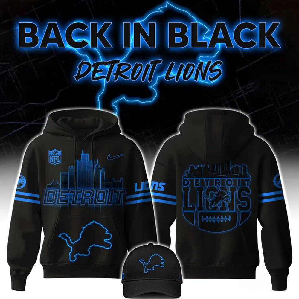 Detroit Lions Back In Black 2024 NFL Hoodie Football Fan Gift Ideas