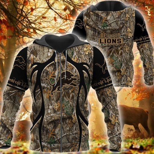 Detroit Lions Hunting Camo Football 3D printed Sweatshirt Hoodie Zipped Hoodie