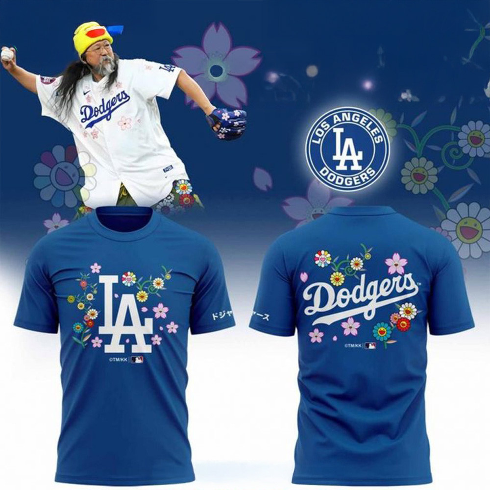 Dodgers x Takashi Murakami 2025 MLB Blue T-Shirt Dodgers Merch Meaningful Fathers Day Gifts