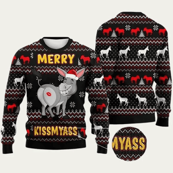 Donkey Merry Kissmyass Ugly Christmas Sweater