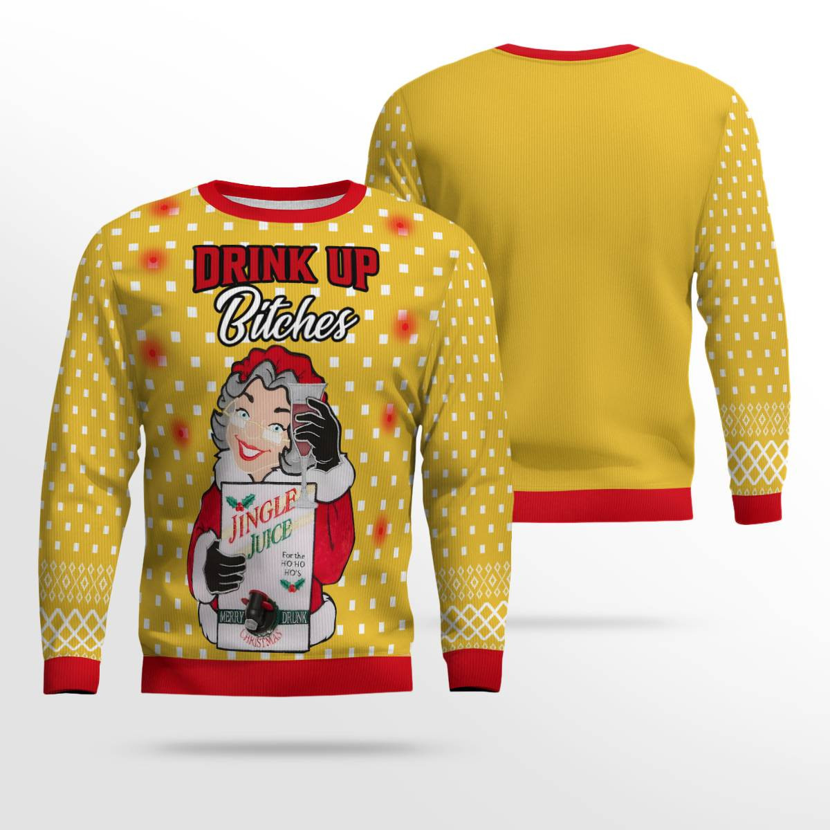 Drink Up Bitches Ugly Christmas Sweater Gold Metallic