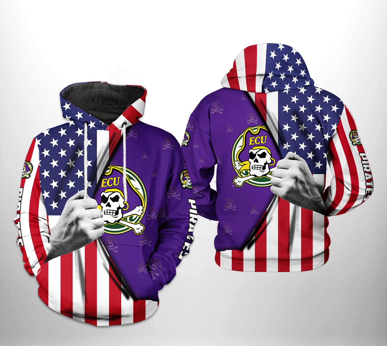 East Carolina Pirates NCAA US FLag Hoodie Zip Hoodie Version 1443