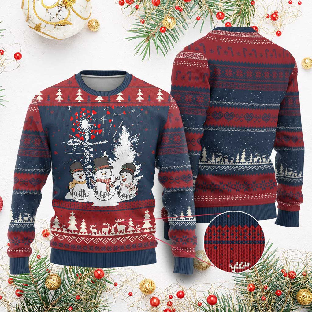 Faith Hope Love Snowman Dandelion Ugly Christmas Sweater