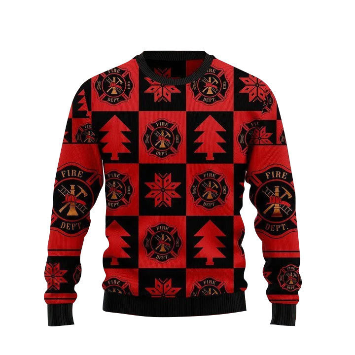 Firefighter Black Red Ugly Christmas Sweater