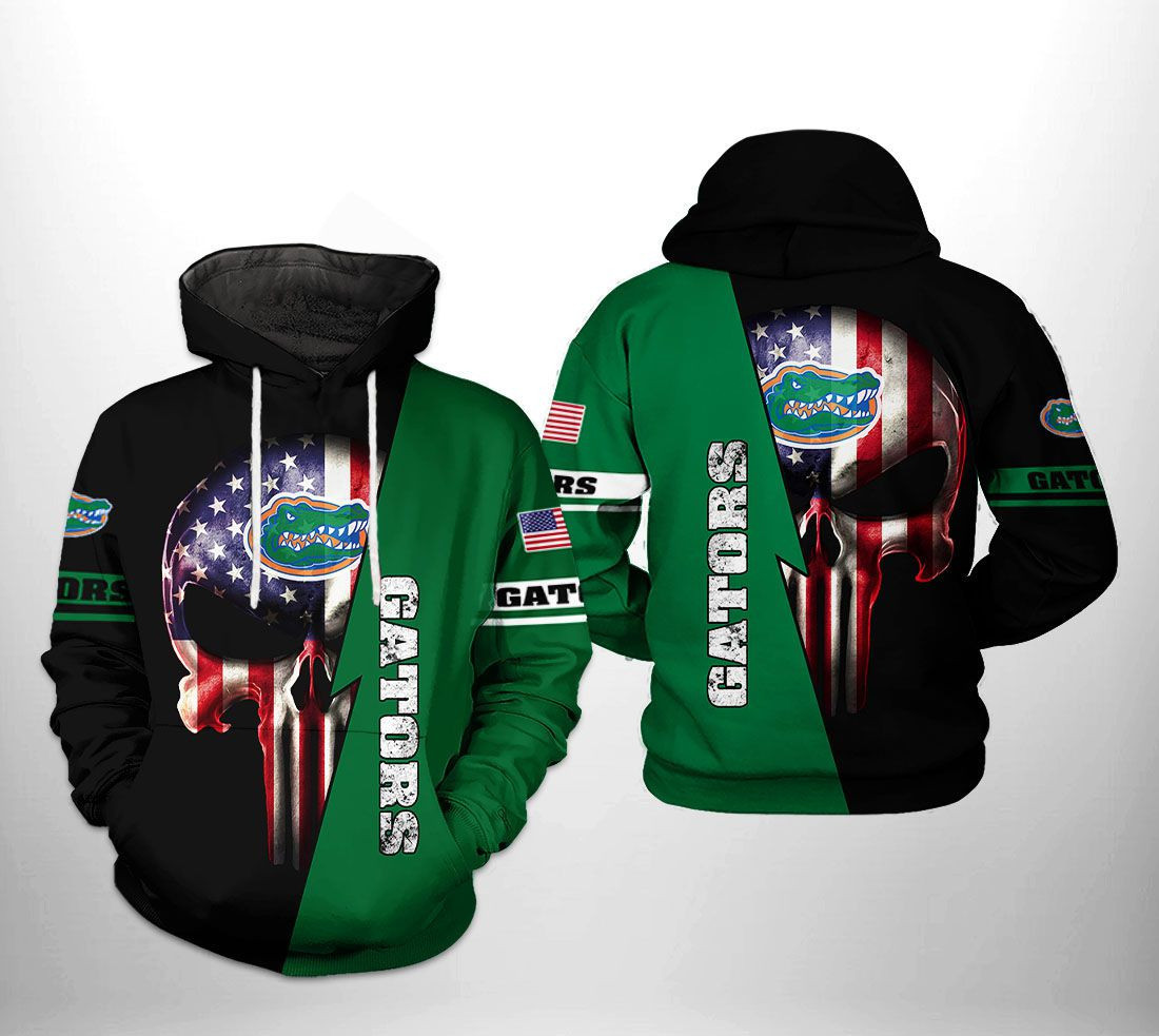 Florida Gators NCAA US Flag Skull Hoodie Zip Hoodie