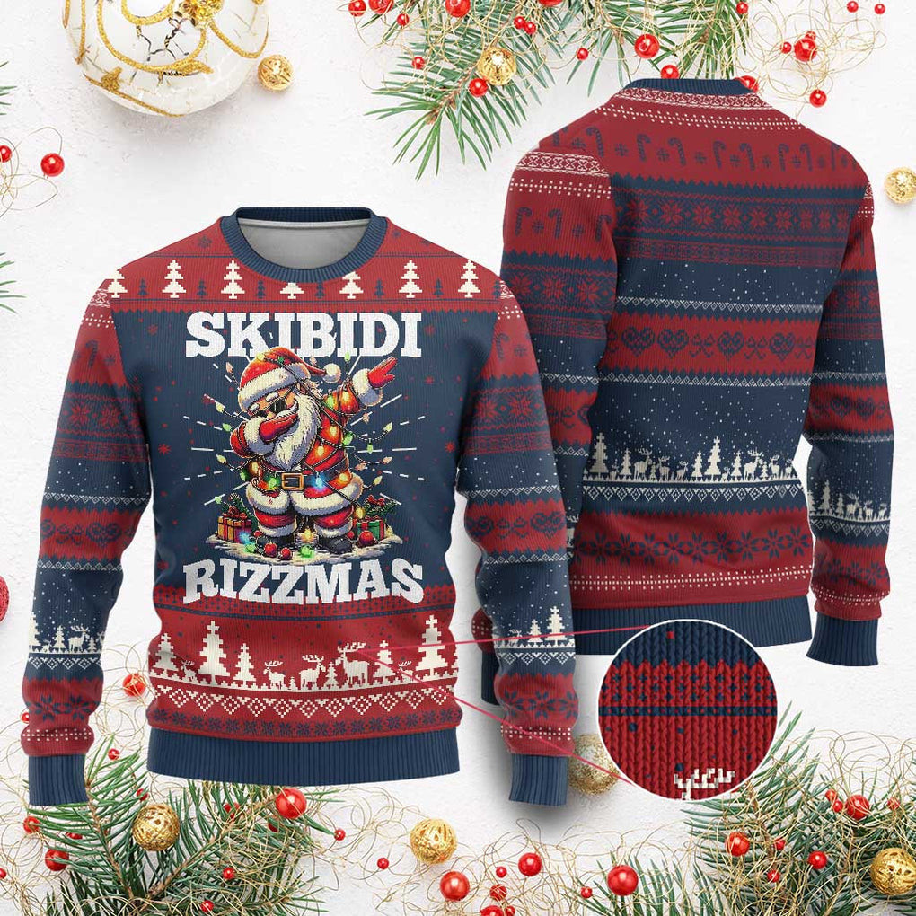 Funny Dabbing Santa Rizz Xmas Ugly Christmas Sweater Skibidi Rizzmas Xmas