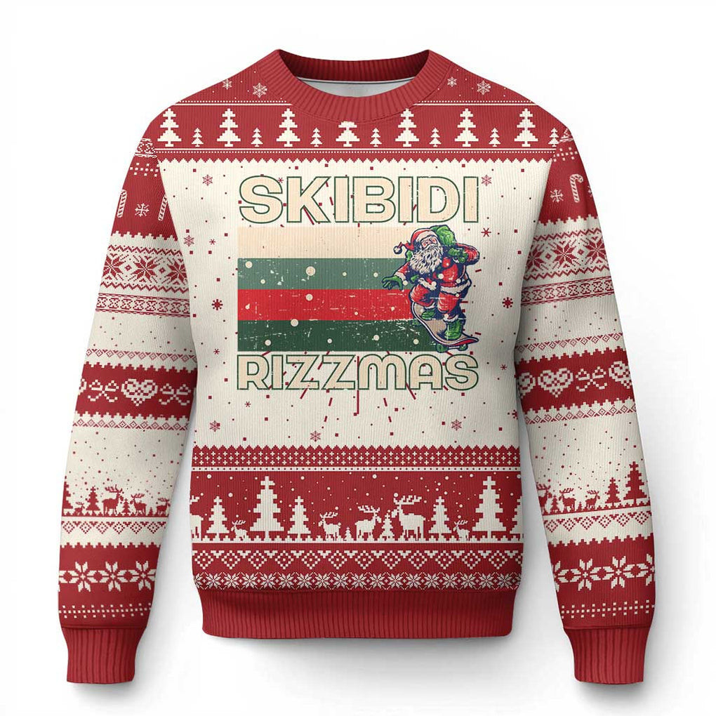 Funny Ugly Christmas Sweater Skibidi Rizzmas Rizz Santa Clause Skating Board
