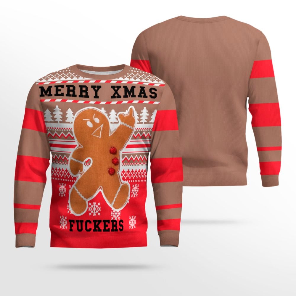 Gingerbread Merry Xmas Ugly Christmas Sweater Mocha Mousse