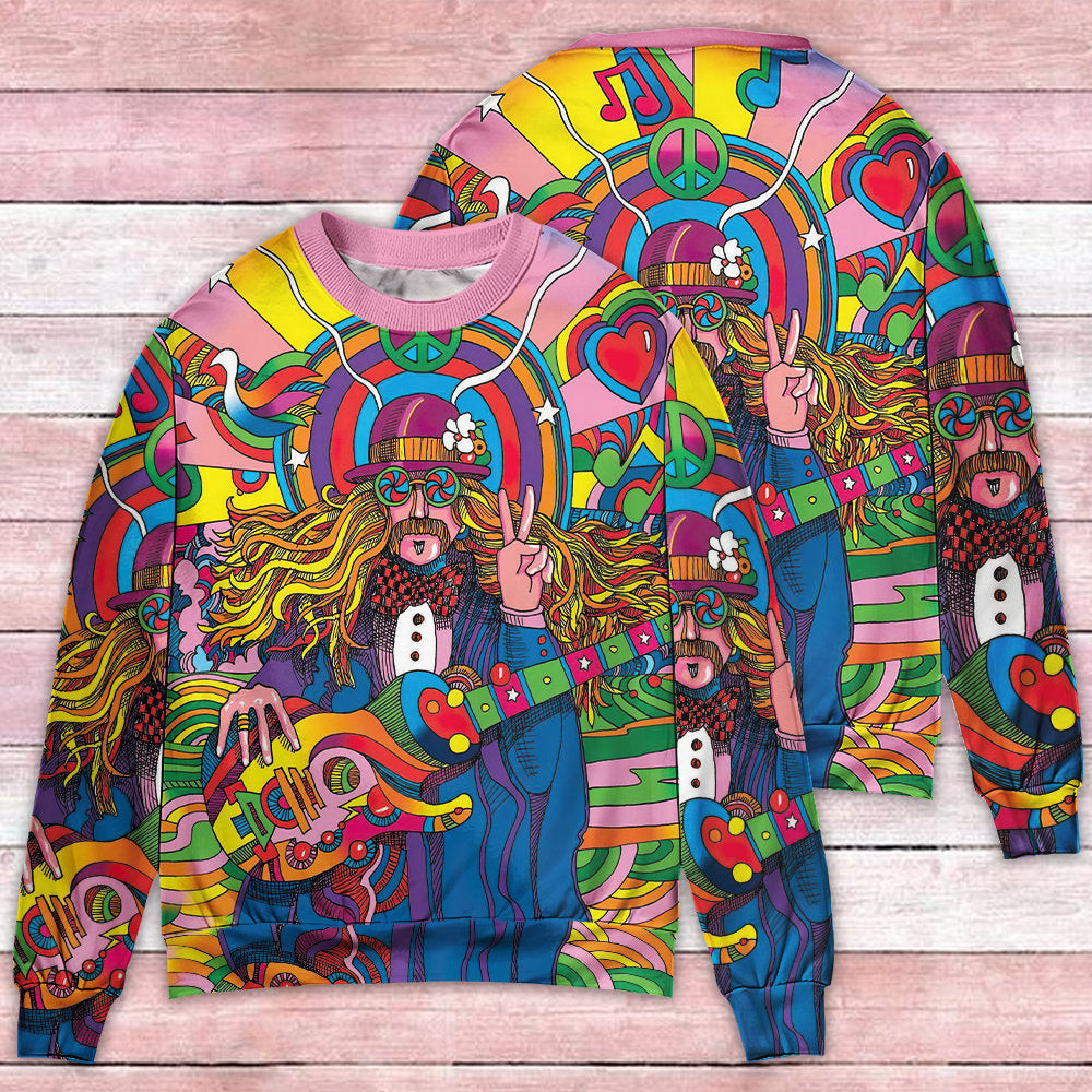 Hippie Rock Music Colorful Ugly Christmas Sweater
