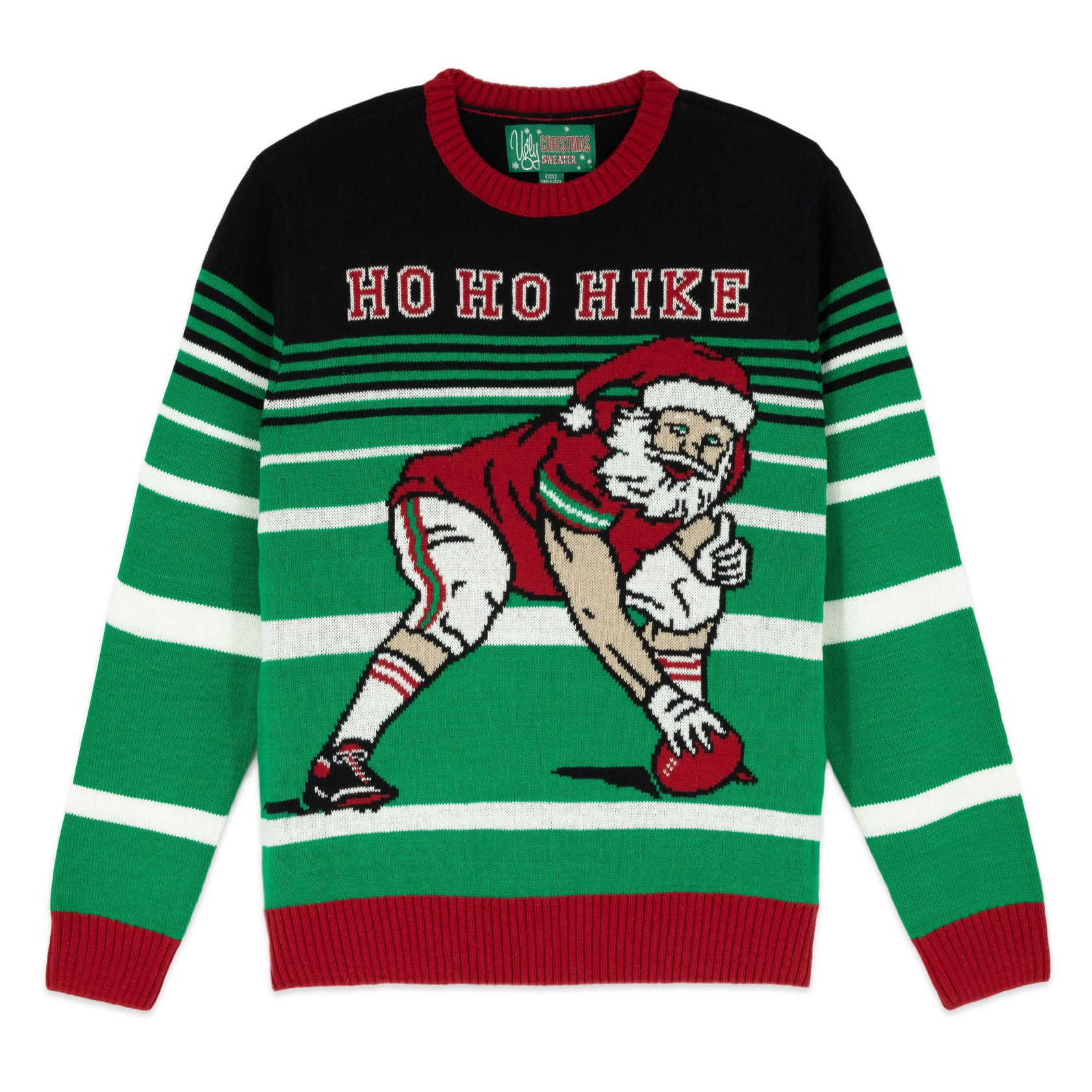Ho Ho Hike Football Santa Ugly Christmas Sweater